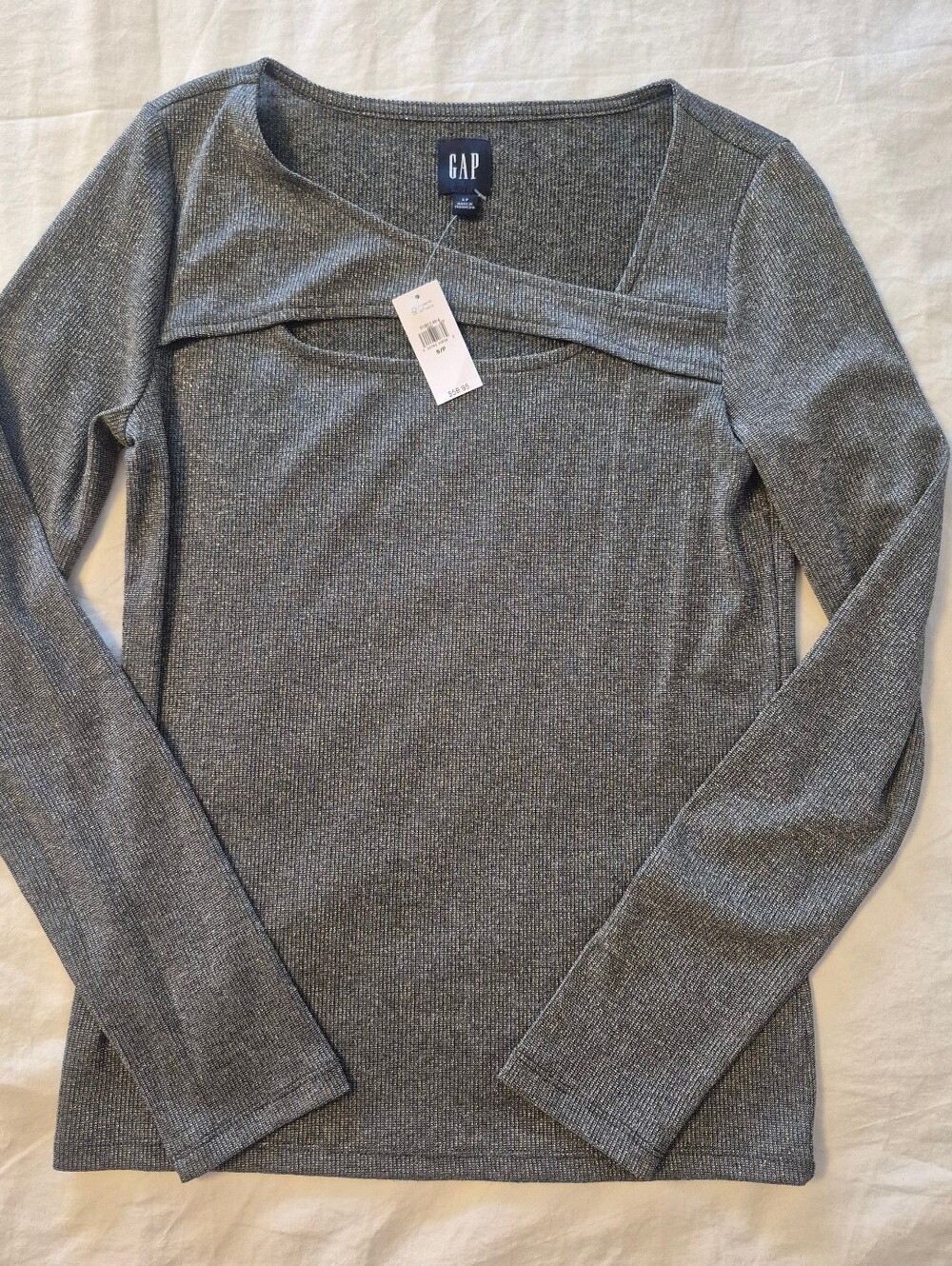 GAP Women's Metallic Rib-Knit Long Sleeve Top